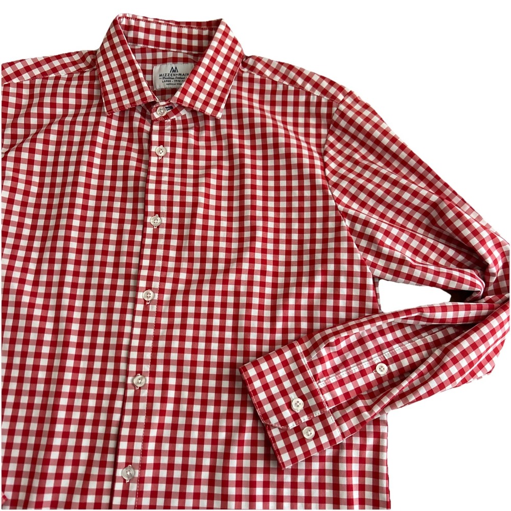 Mizzen+Main Shirt Mens L Trim Fit Classic Performance Stretch Long Sleeve‎ Red